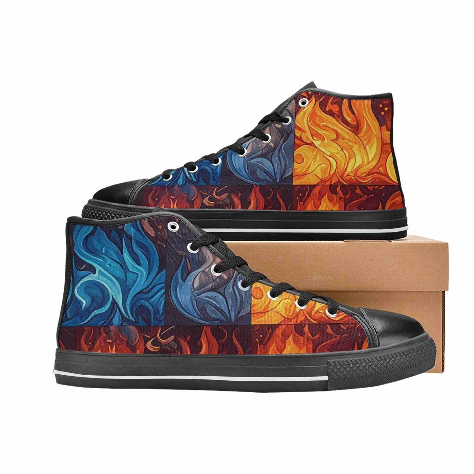 MEN'S Fire Flame High Top Canvas Wallpaper Art Custom Shoes