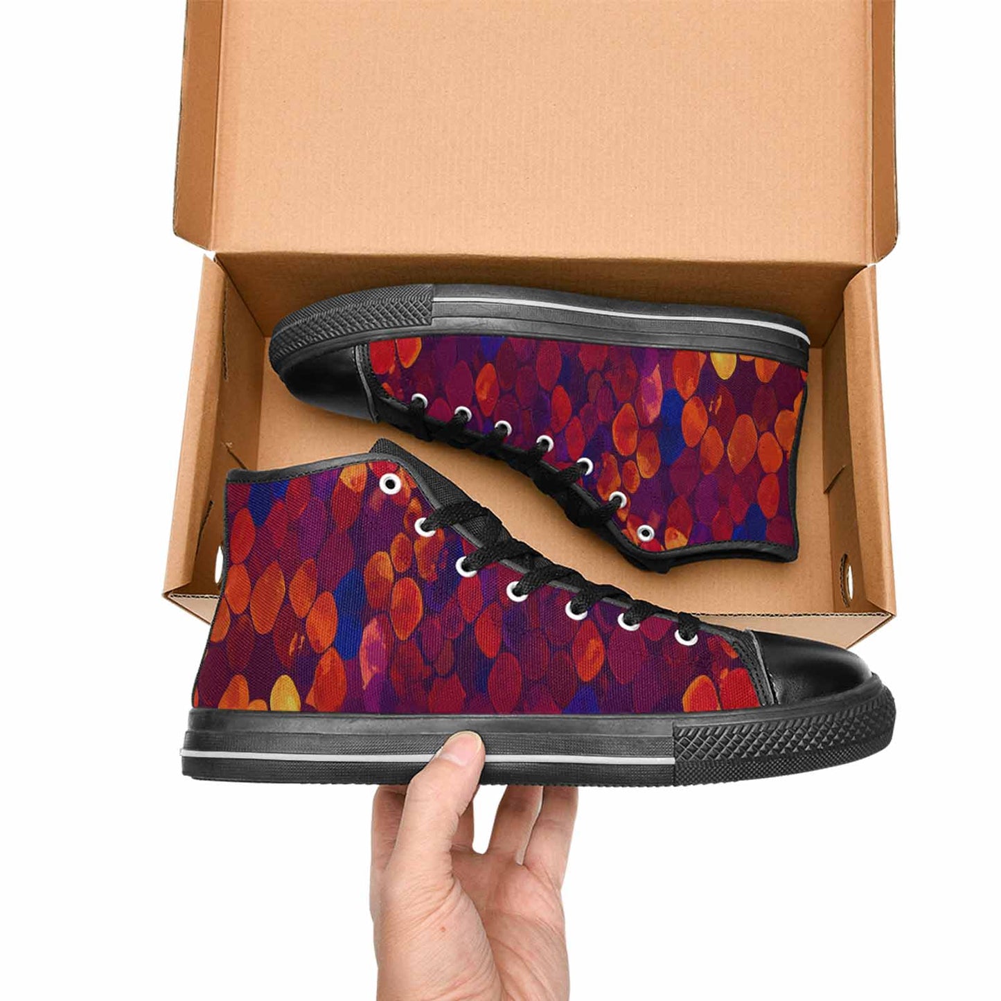 WOMEN'S Dark Snake Print High Top Canvas Vibrant Chaos Custom Sneakers