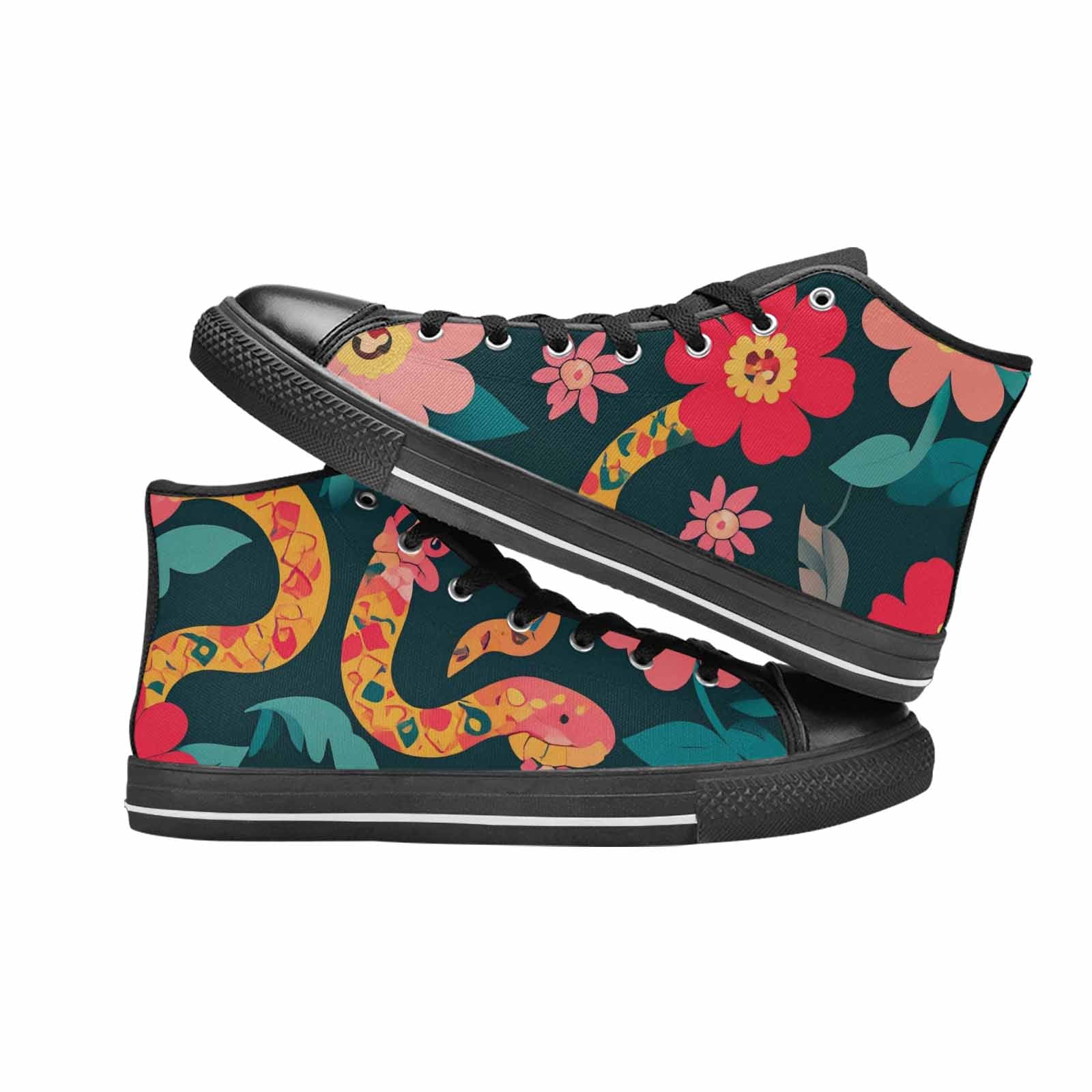 MEN'S Floral Snake Print High Top Canvas Surreal Sneakers