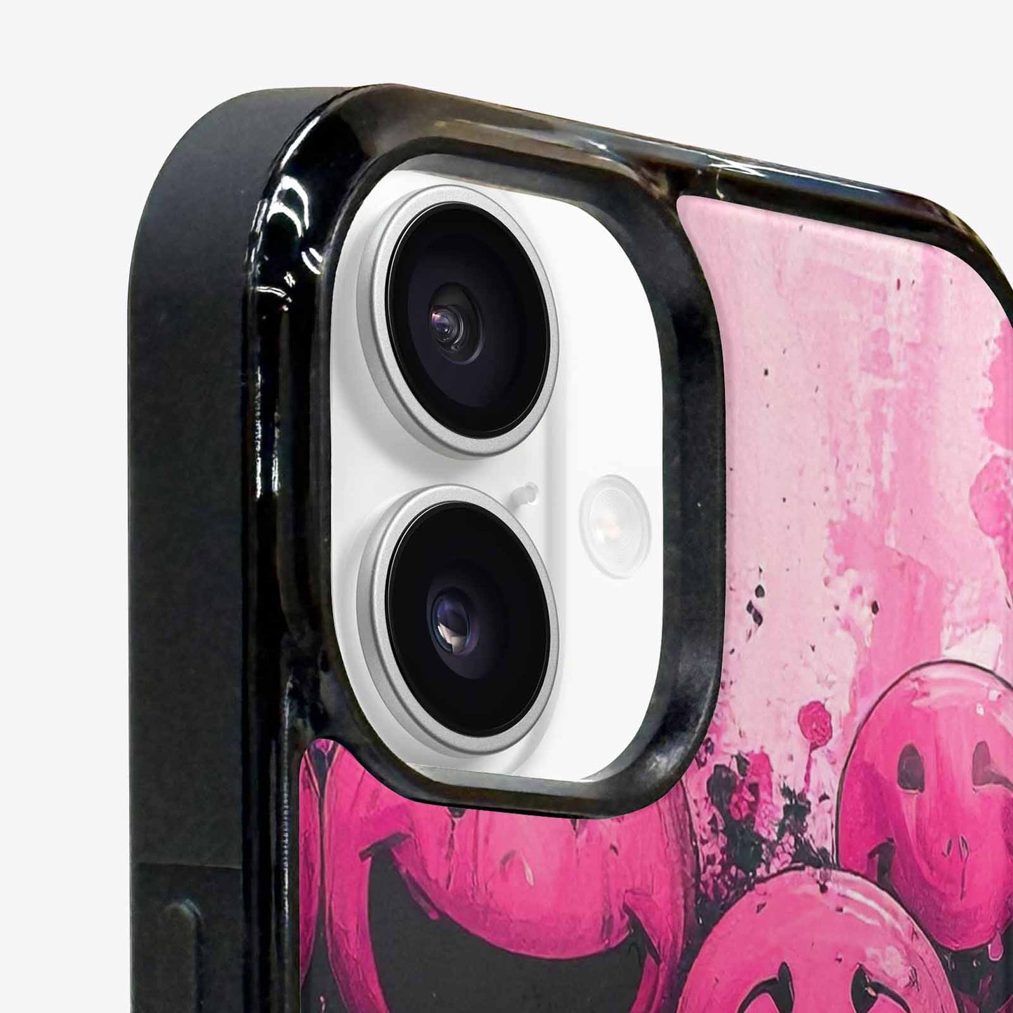 iPhone 16 Plus Case — Melting Moon Smiley Black Pink Ink, Original Design Phone Case