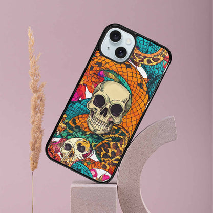 iPhone 15 Plus Case — Snake Print Skull, Original Design Phone Case