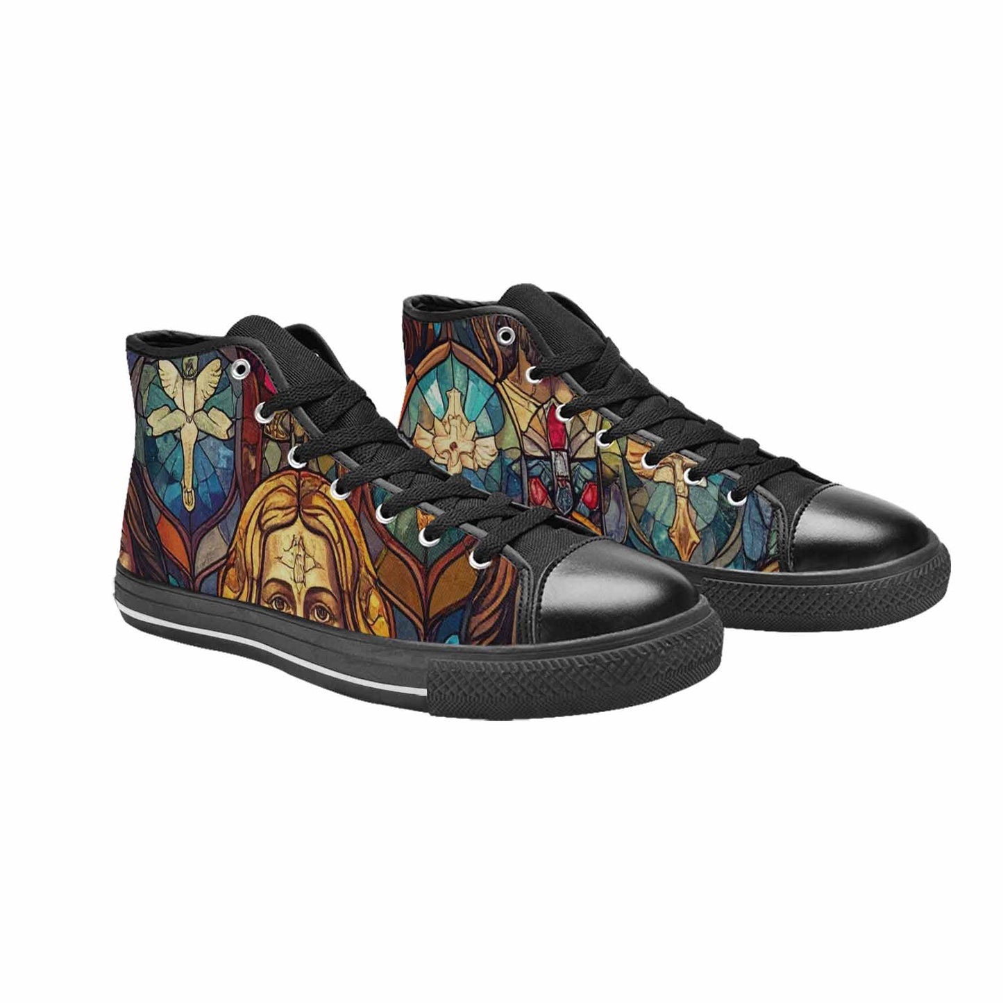 MEN'S Jesus Face Small High Top Canvas Vibrant Chaos Shoes
