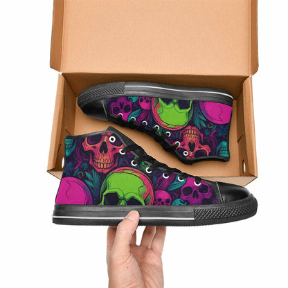 WOMEN'S Skulls - Neon High Top Canvas Cottagecore Custom Sneakers