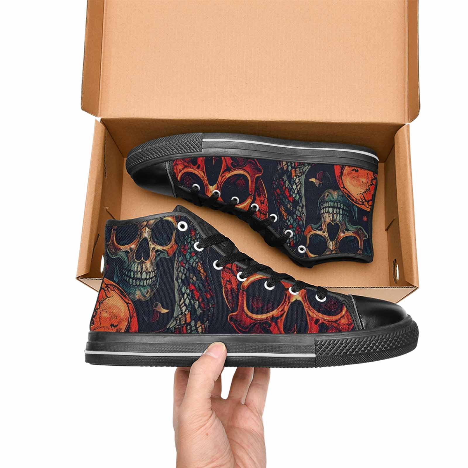WOMEN'S Snake Skulls Print High Top Canvas Dark Academia Shoes