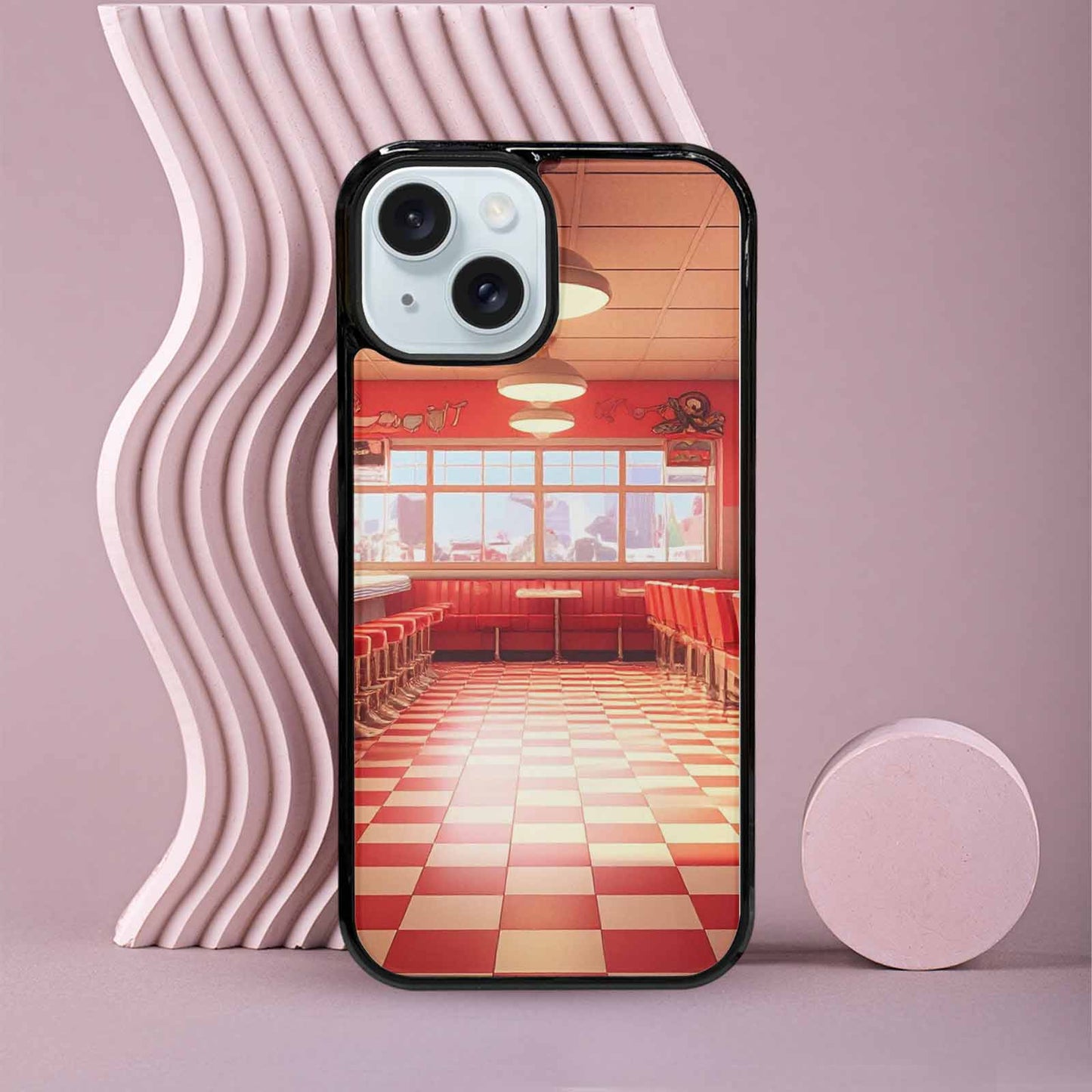 iPhone 15 Case — 1950s Diner Cartoon Art Pattern, Personalized Phone Case