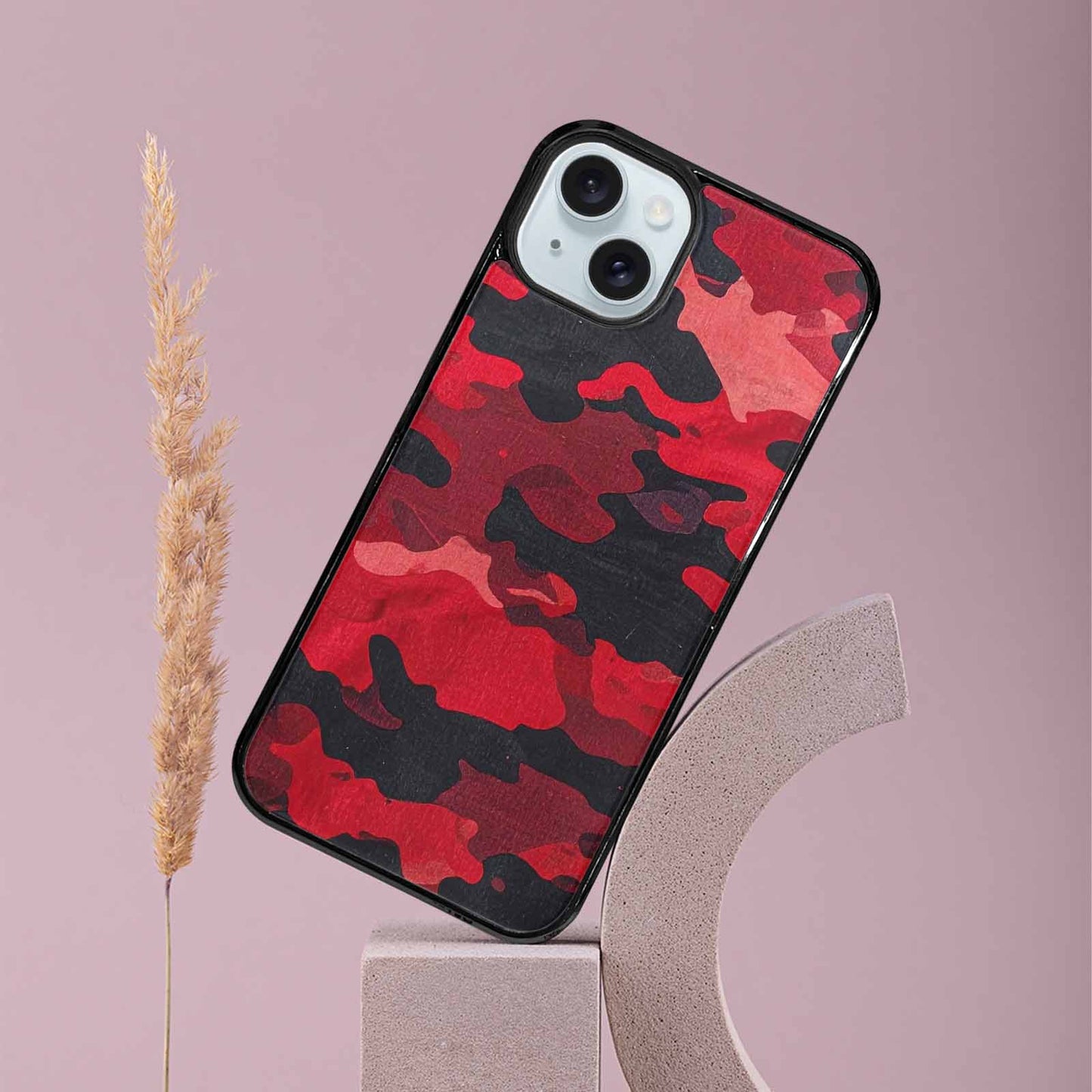 iPhone 15 Plus Case — Tactical Camo Red Black Custom, Original Design Phone Case