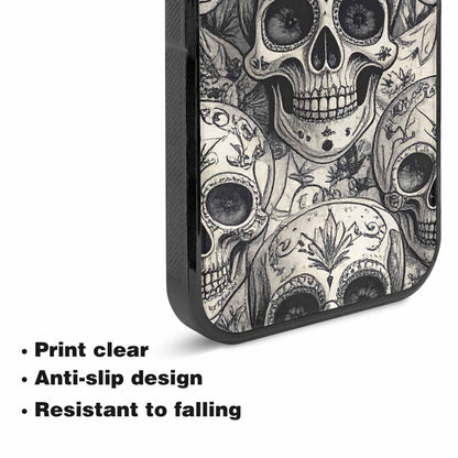 iPhone 15 Plus Case — Intricately Detailed Sugar Skulls In Black, Custom Print Case Cover