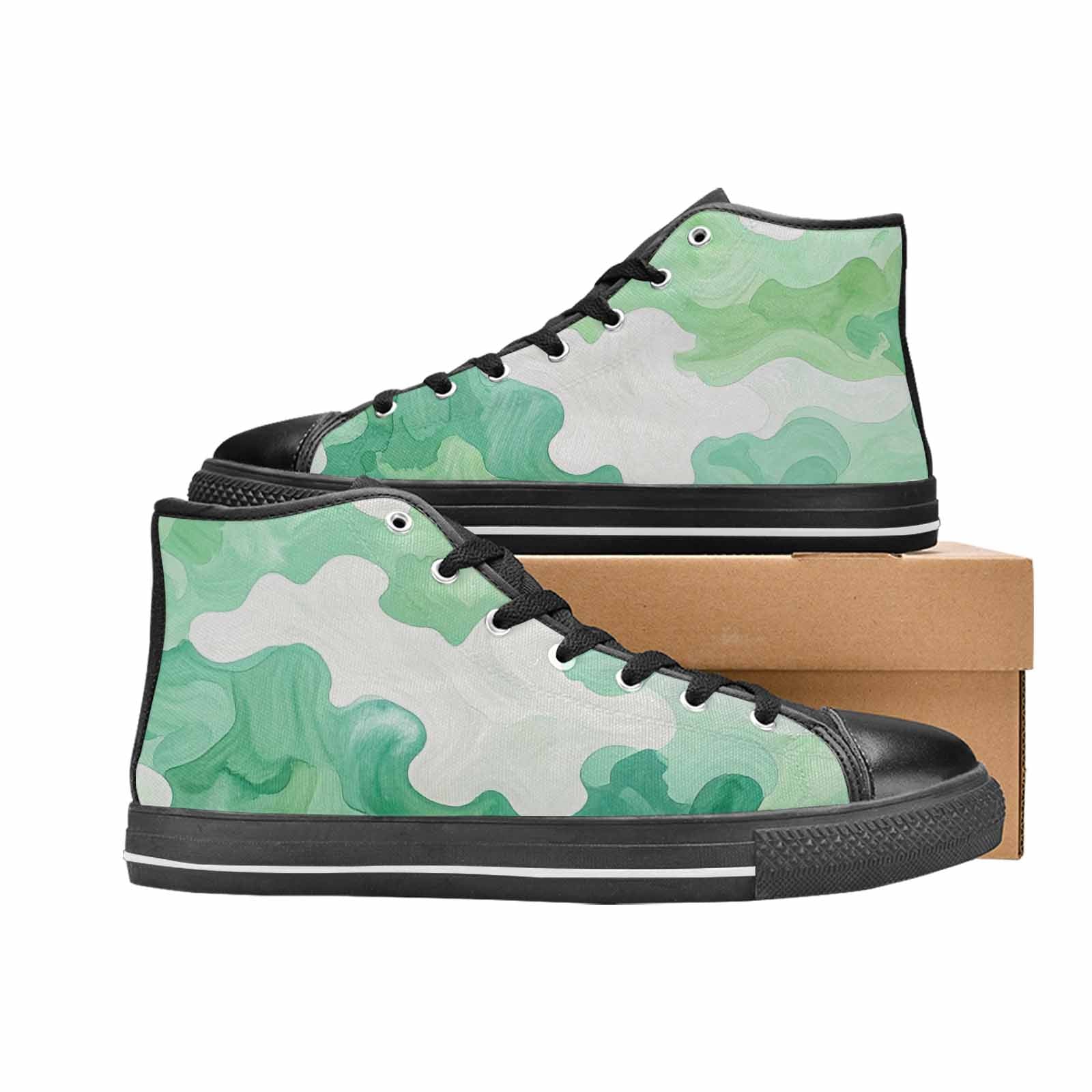 MEN'S Camo Mint Green White High Top Canvas Vibrant Chaos Custom Shoes