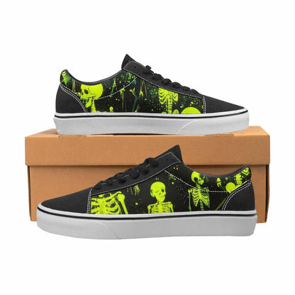 WOMEN'S Skeletons × Neon Green Lace-Up Canvas Kaleidoscope Custom Sneakers
