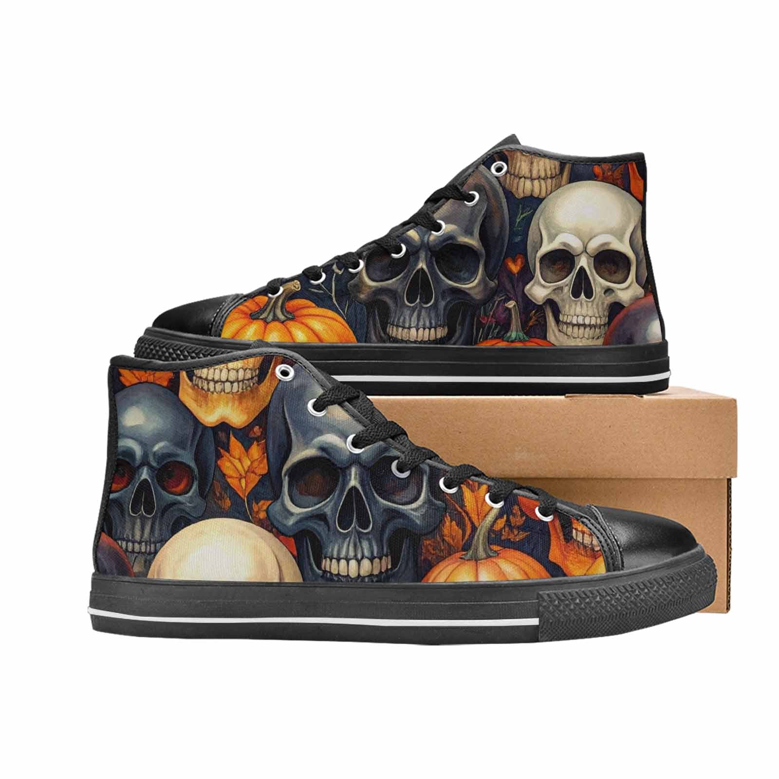WOMEN'S Skulls - Halloween High Top Canvas Wallpaper Art Custom Sneakers