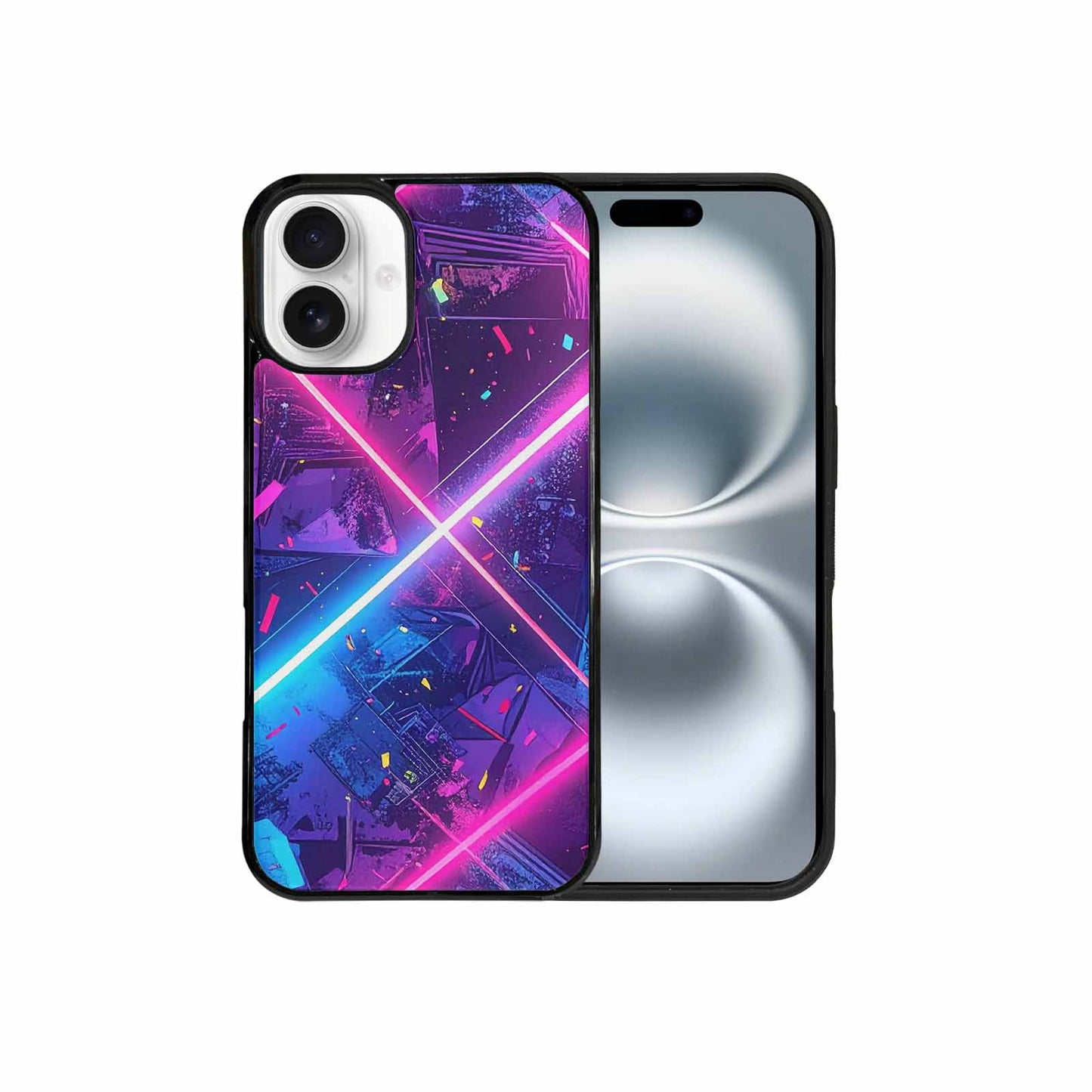 iPhone 16 Plus Case — Neon Grid Confetti, Custom Designed Case Cover