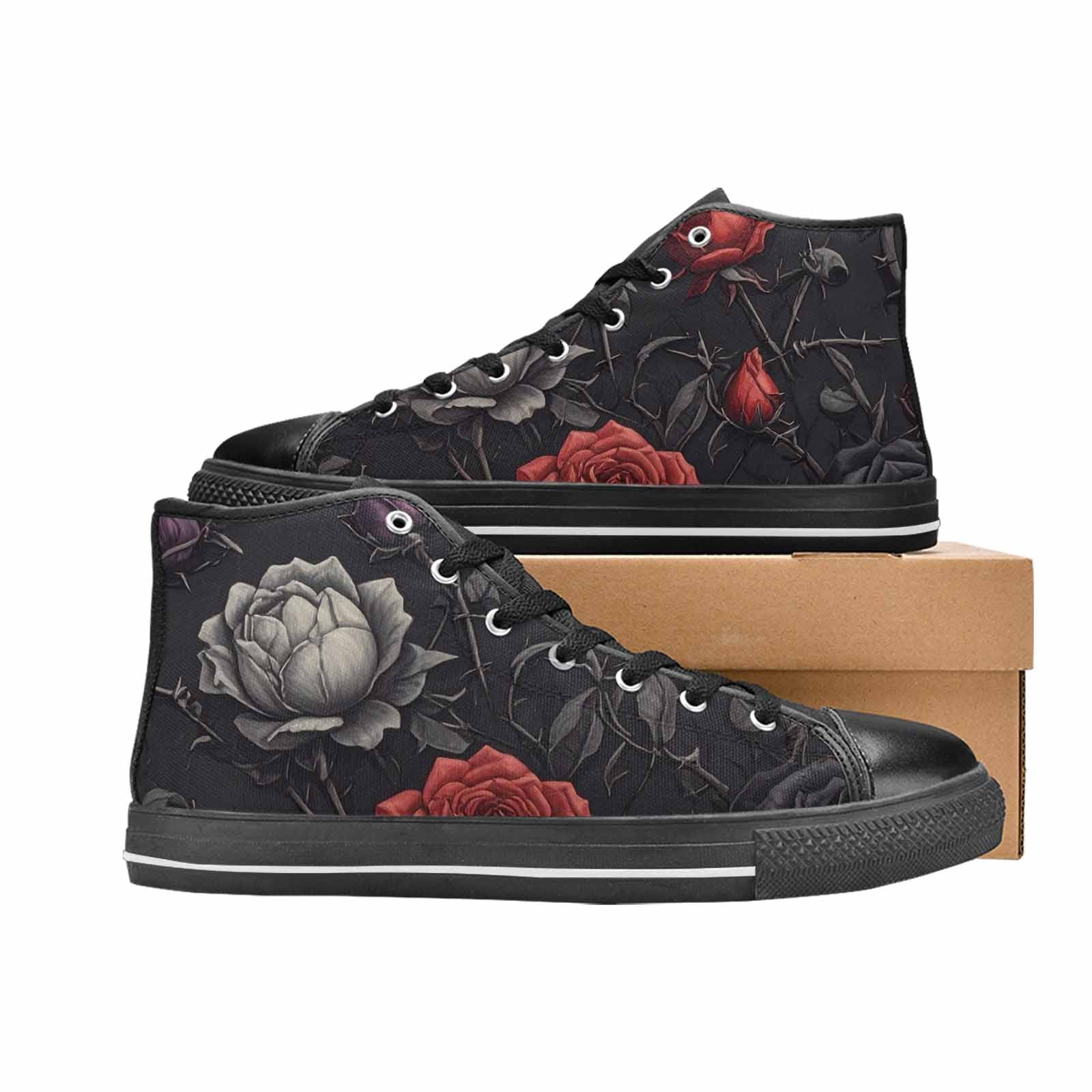 MEN'S Black Gothic Rose High Top Canvas Grunge Custom Shoes