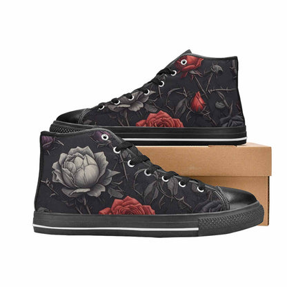 MEN'S Black Gothic Rose High Top Canvas Grunge Custom Shoes