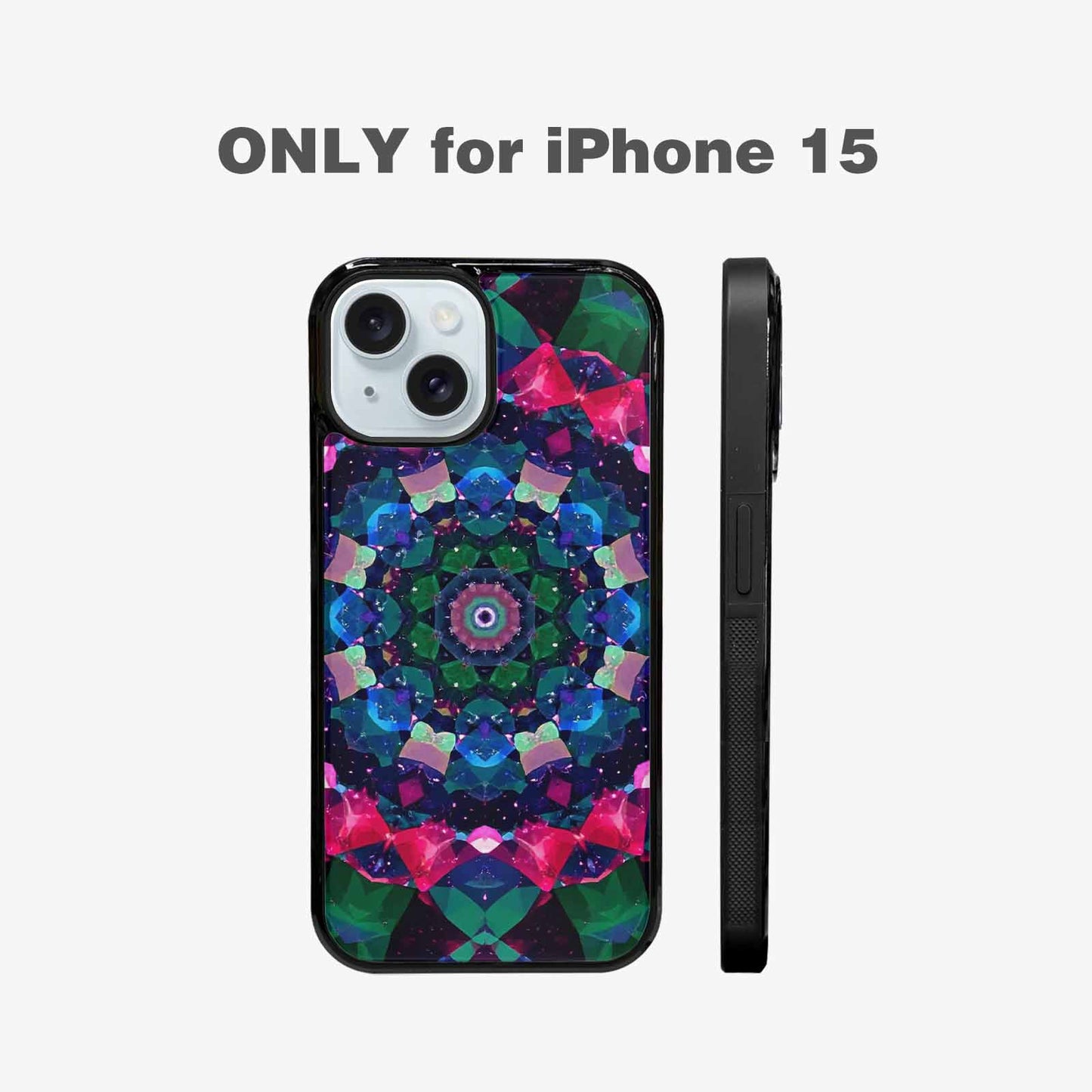 iPhone 15 Case — Crystal Mandala Art Seamless Pattern Vibrant, Custom Made Phone Cover