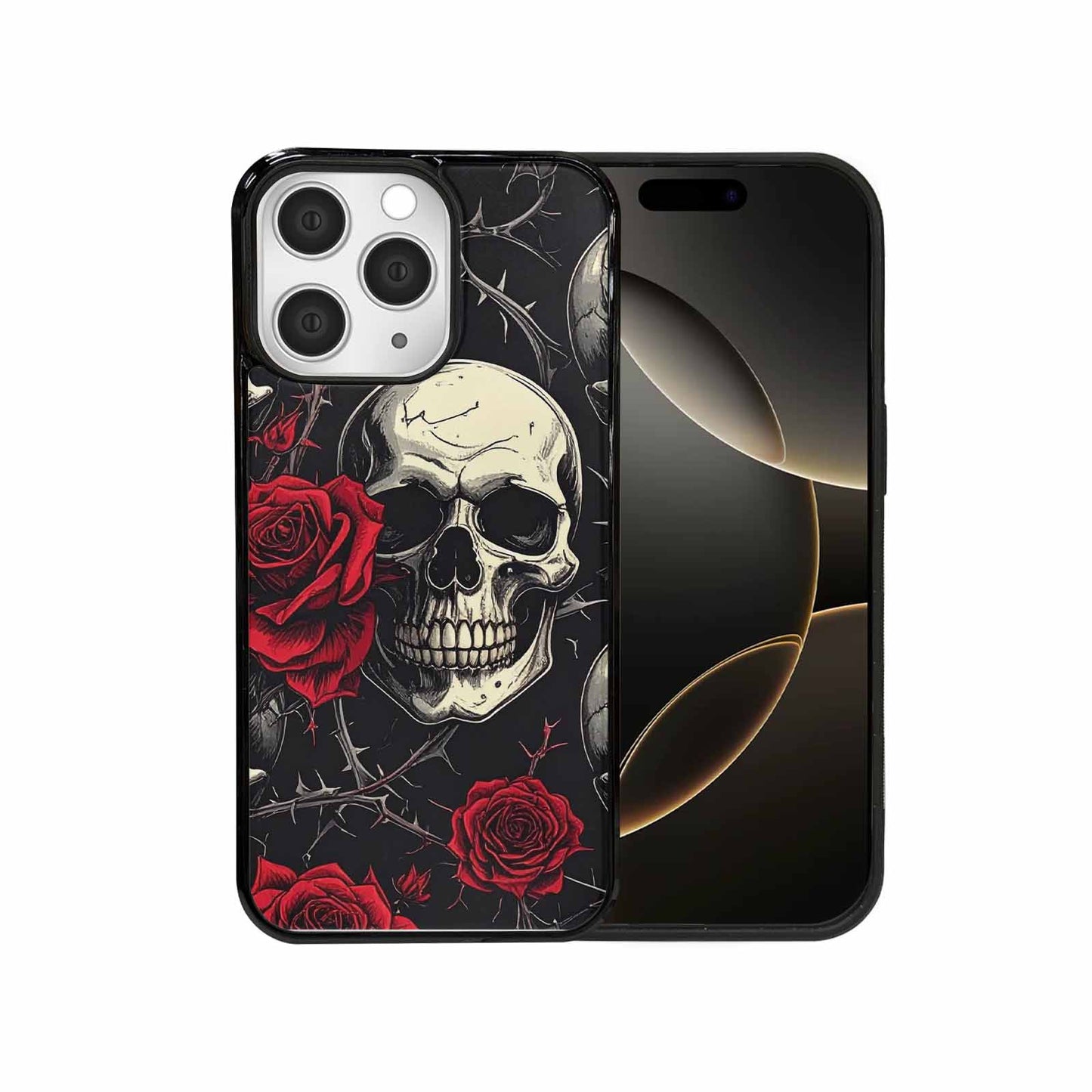 iPhone 15 Pro Max Case — Ornate Gothic Skulls Roses, Custom Art Phone Cover