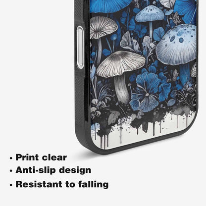iPhone 16 Case — Mushrooms General Black Blue Ink Mushrooms, Personalized Phone Case