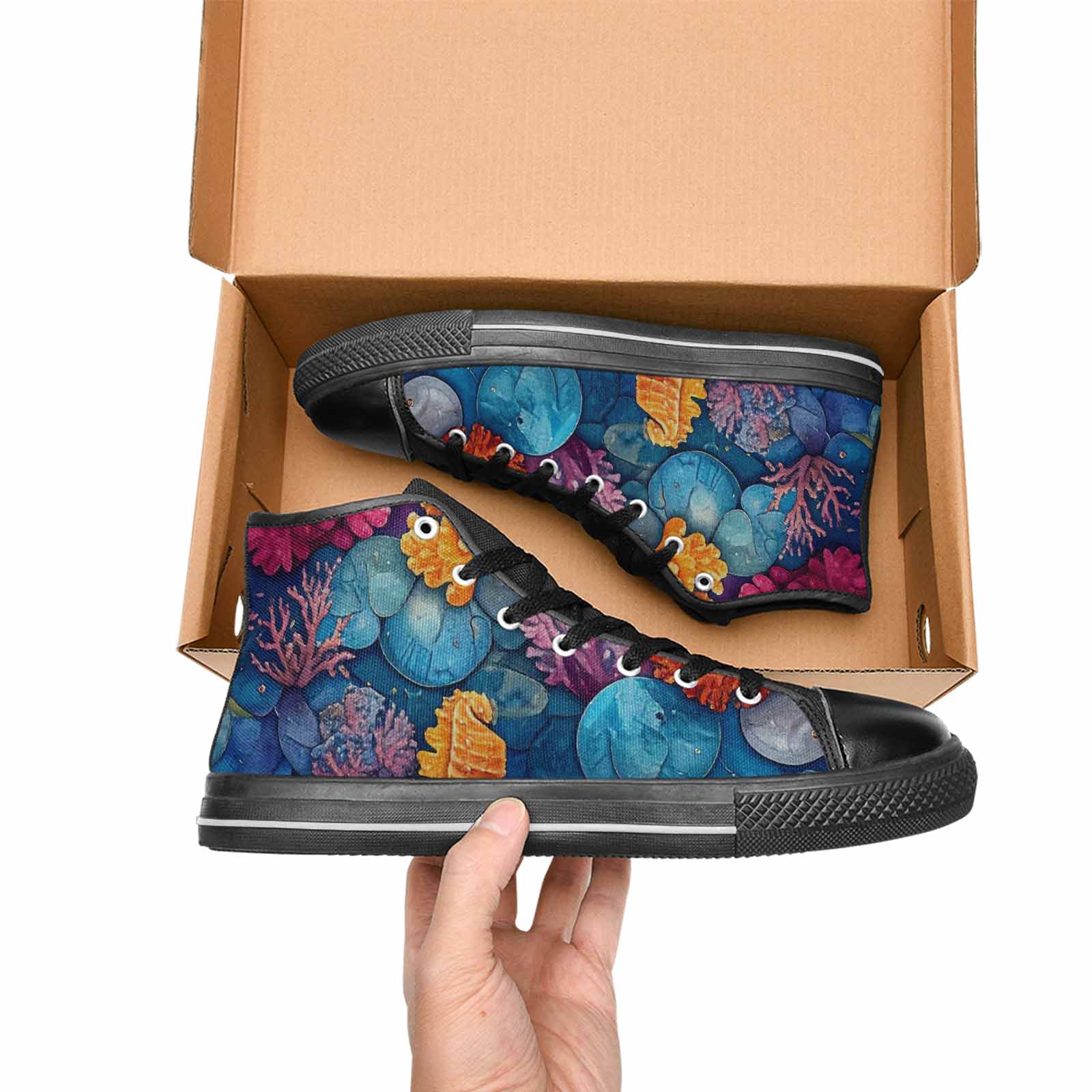 MEN'S Fish Scale Coral High Top Canvas Grunge Custom Shoes