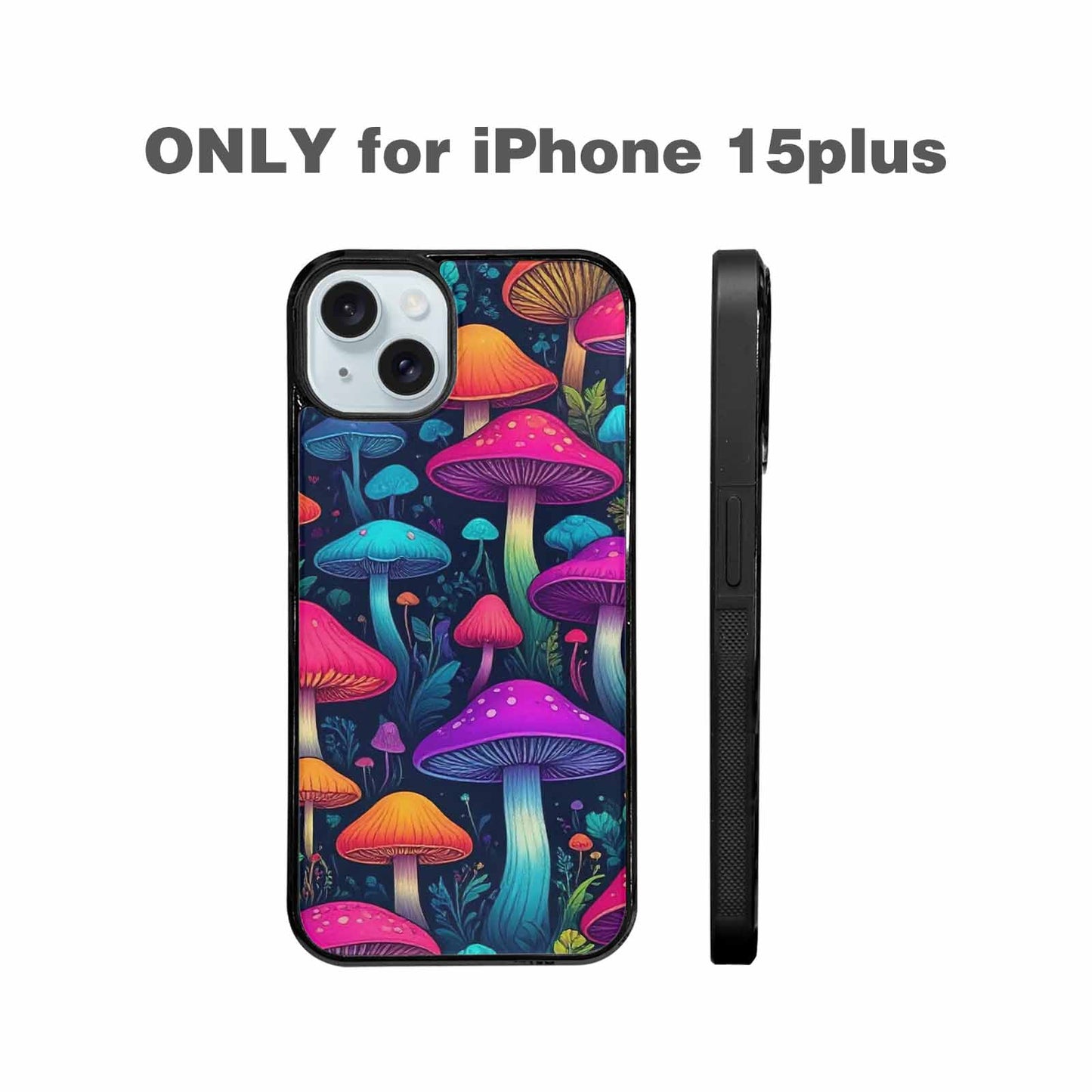 iPhone 15 Plus Case — Mushroom Psychedelic Art Seamless Pattern Vibrant, Custom Phone Case