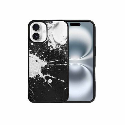 iPhone 16 Plus Case — White Ink Splatter Texture On Black, Original Design Phone Case