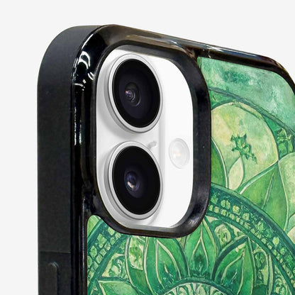 iPhone 16 Case — Green Mandala Bohemian Print Edge To, Unique Phone Case Design