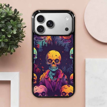 iPhone 17 Pro Max Case — Halloween Zombie Horror Repeat Gothic Skulls, Custom Phone Case