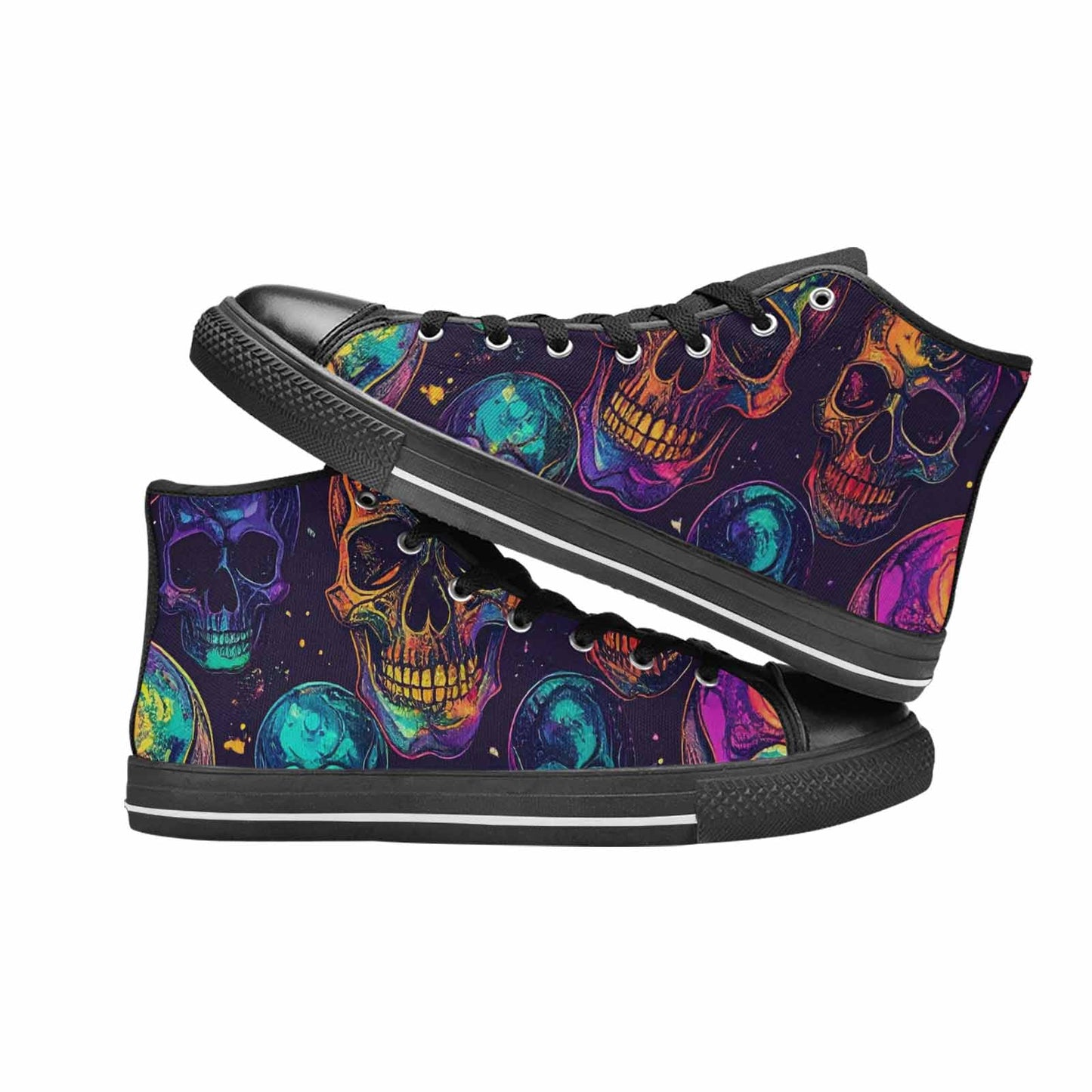 WOMEN'S Galaxy Skulls High Top Canvas Wallpaper Art Sneakers