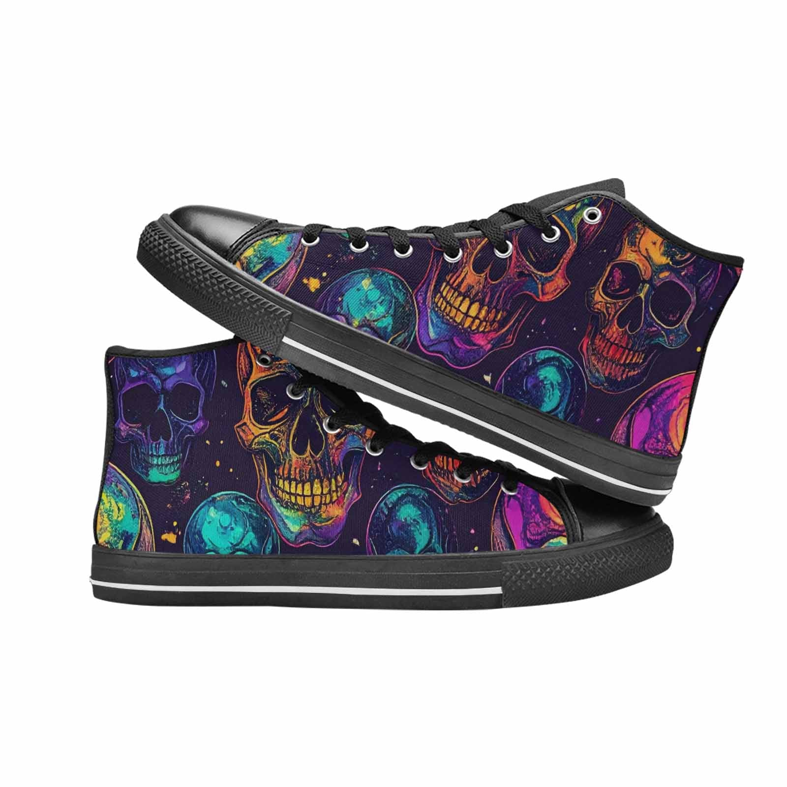 WOMEN'S Galaxy Skulls High Top Canvas Wallpaper Art Sneakers