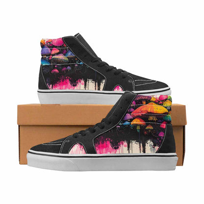 WOMEN'S Mushrooms Black & Pink Ink High Top Canvas Artist-designed Aesthetic Custom Printed Shoes