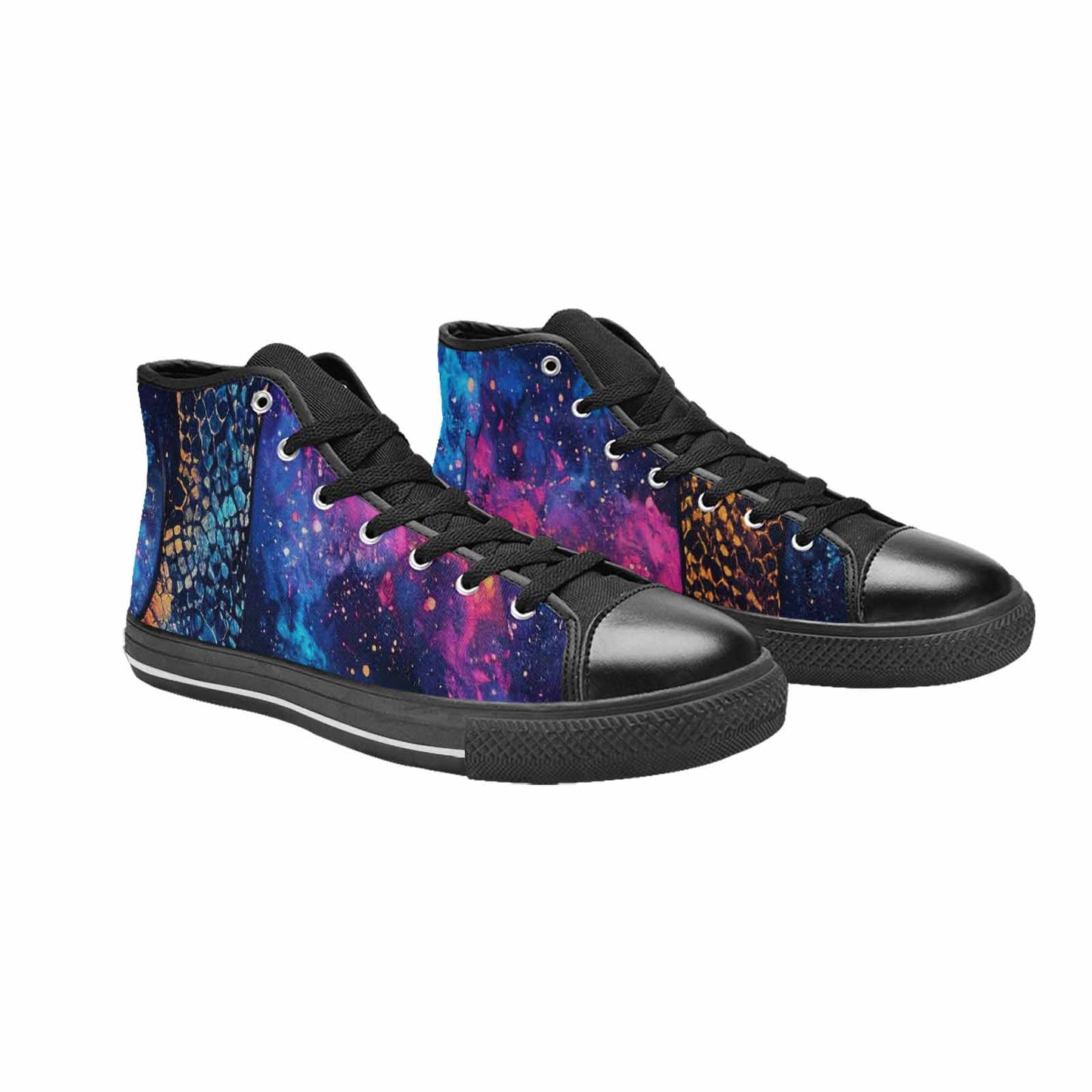 MEN'S Galaxy Snake Print High Top Canvas Vibrant Chaos Shoes