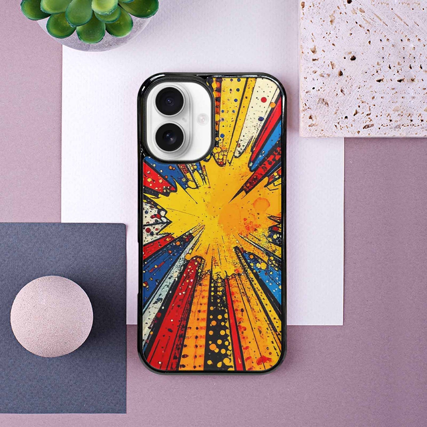 iPhone 16 Case — Comic Halftone Comic Bursts Pattern Hundreds, Customized Protective Case