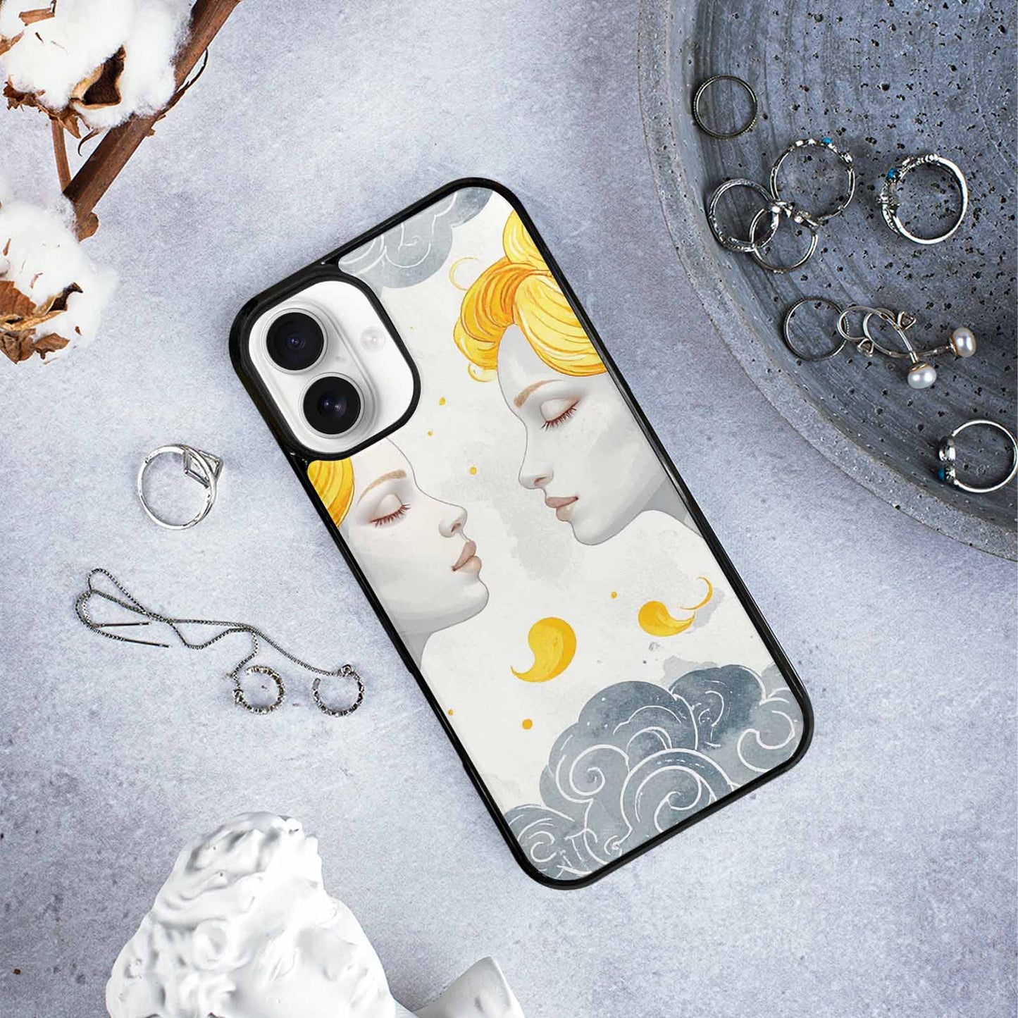 iPhone 16 Plus Case — Gemini Twins Zodiac Pattern Seamless Repeat, Custom Made Phone Cover