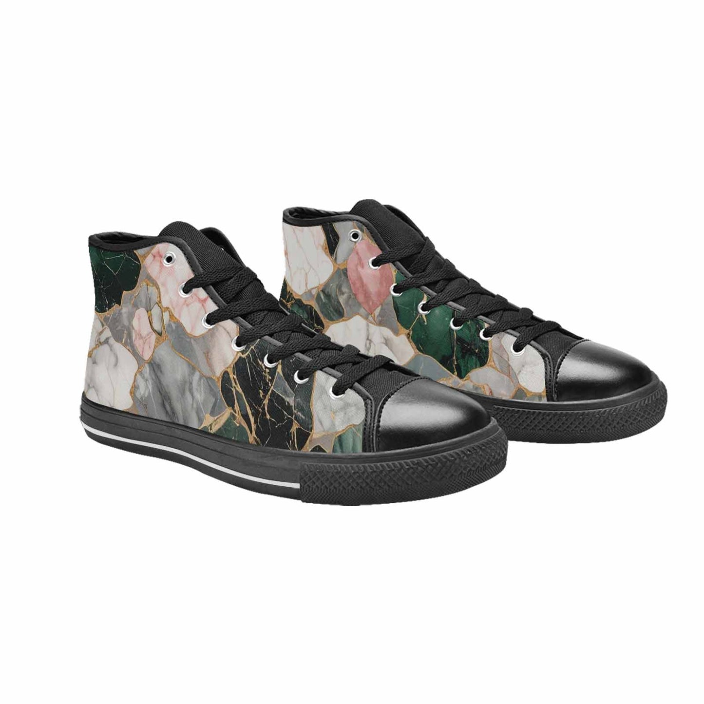 MEN'S Marble Stone Texture High Top Canvas Vibrant Chaos Custom Shoes
