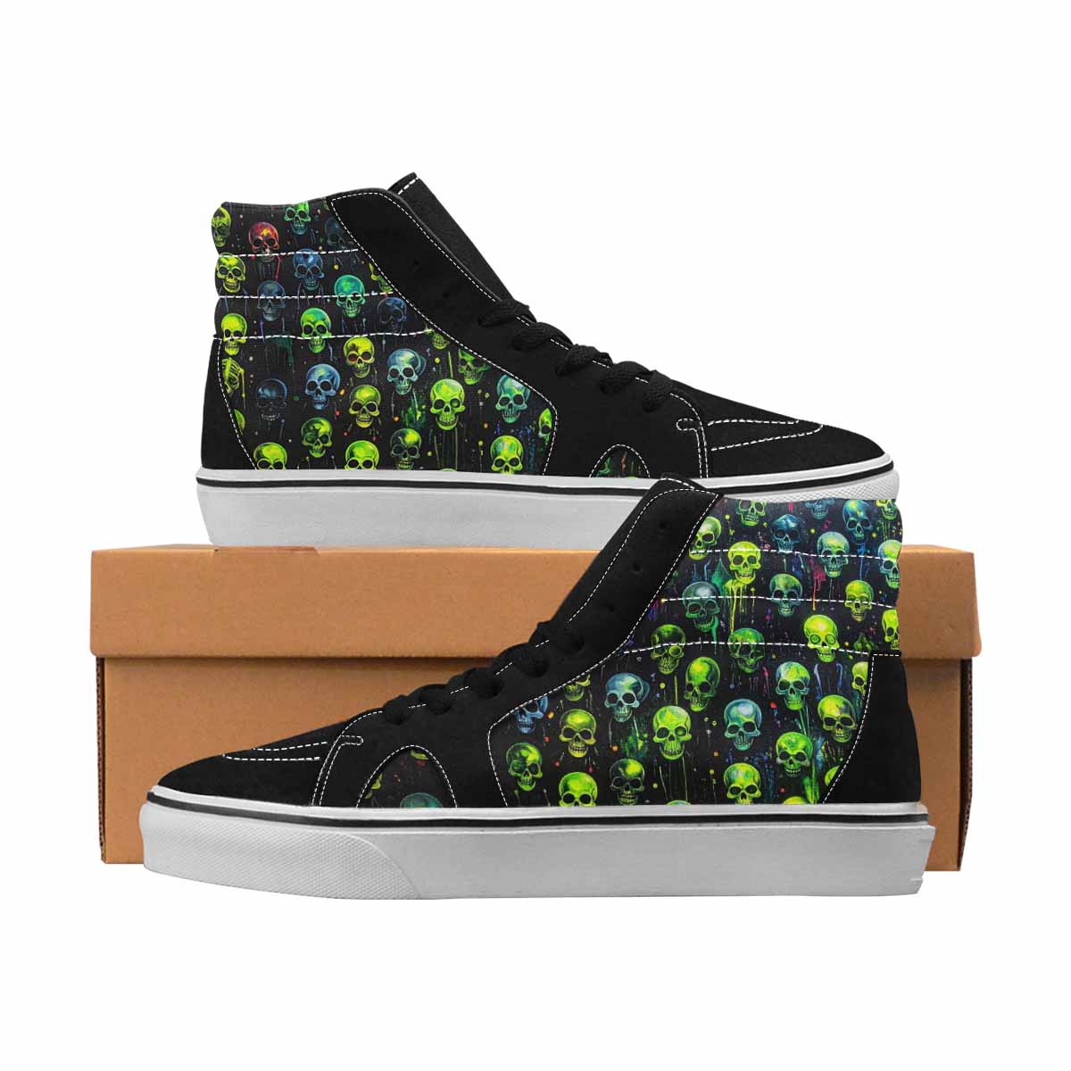 MEN'S Skulls Neon Green Glow High Top Canvas Custom Fashion Aesthetic All Over Print Shoes
