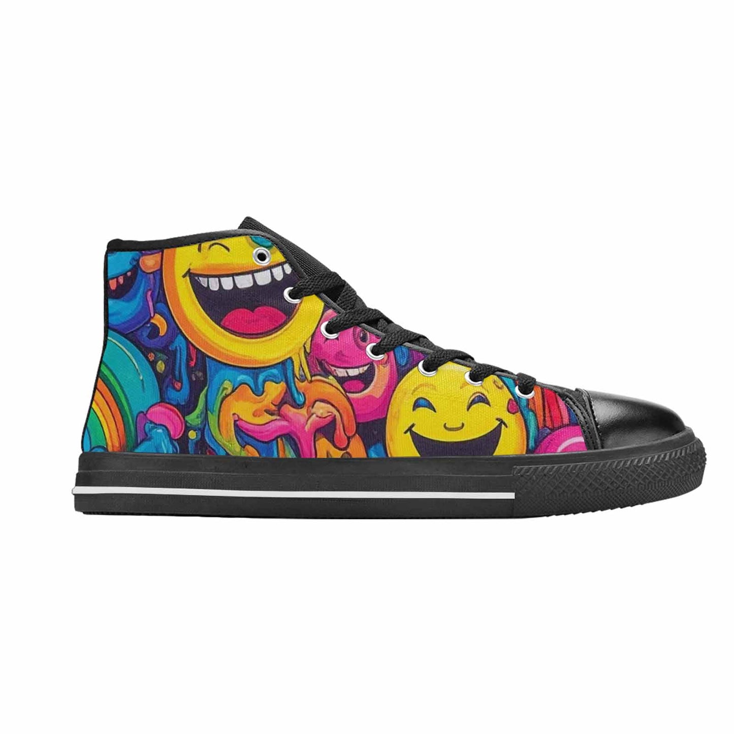 WOMEN'S Yellow Smiley Face High Top Canvas Surreal Custom Sneakers