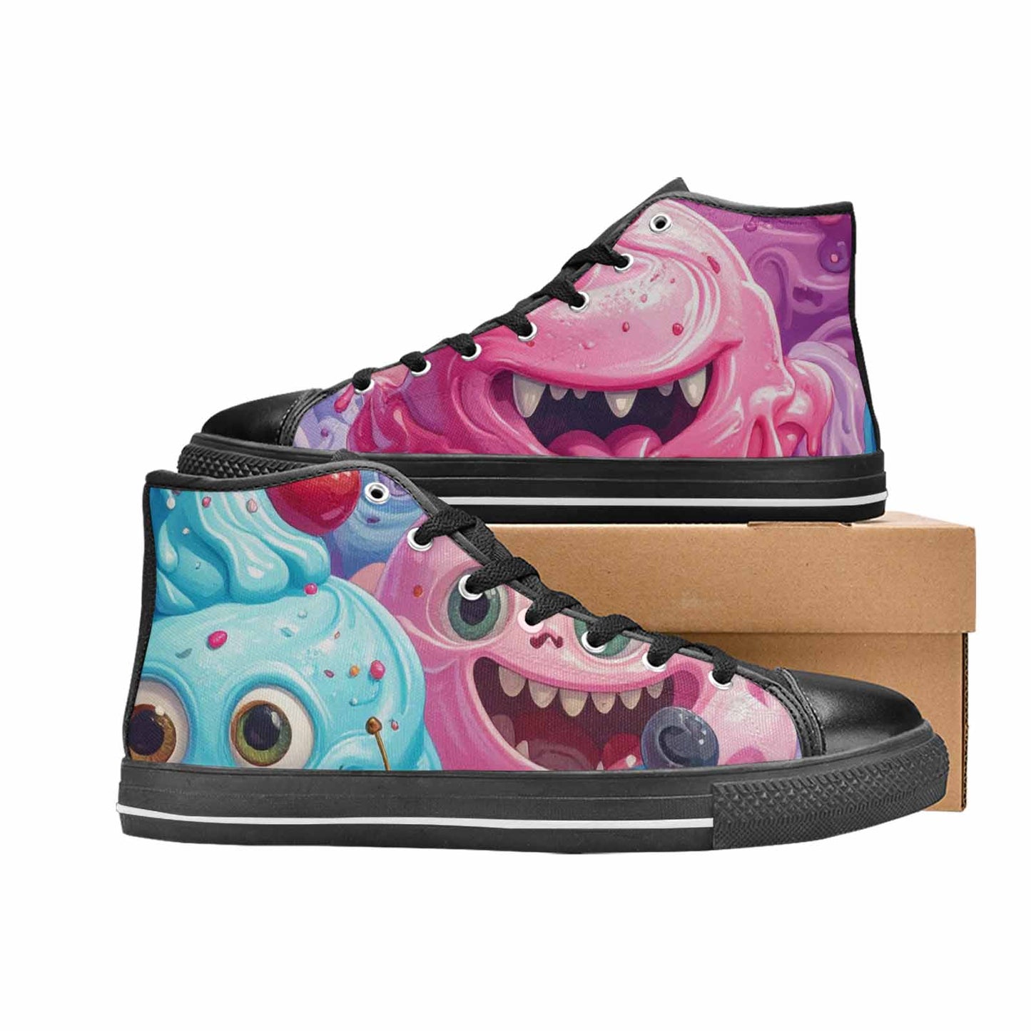 WOMEN'S Melting Icecream Monster Cherry High Top Canvas Wallpaper Art Custom Sneakers