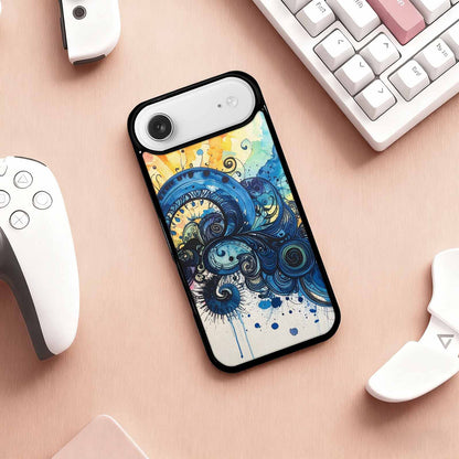 iPhone 17 Air Case — Tie Dye Swirls Black Blue Tie, Custom Phone Case