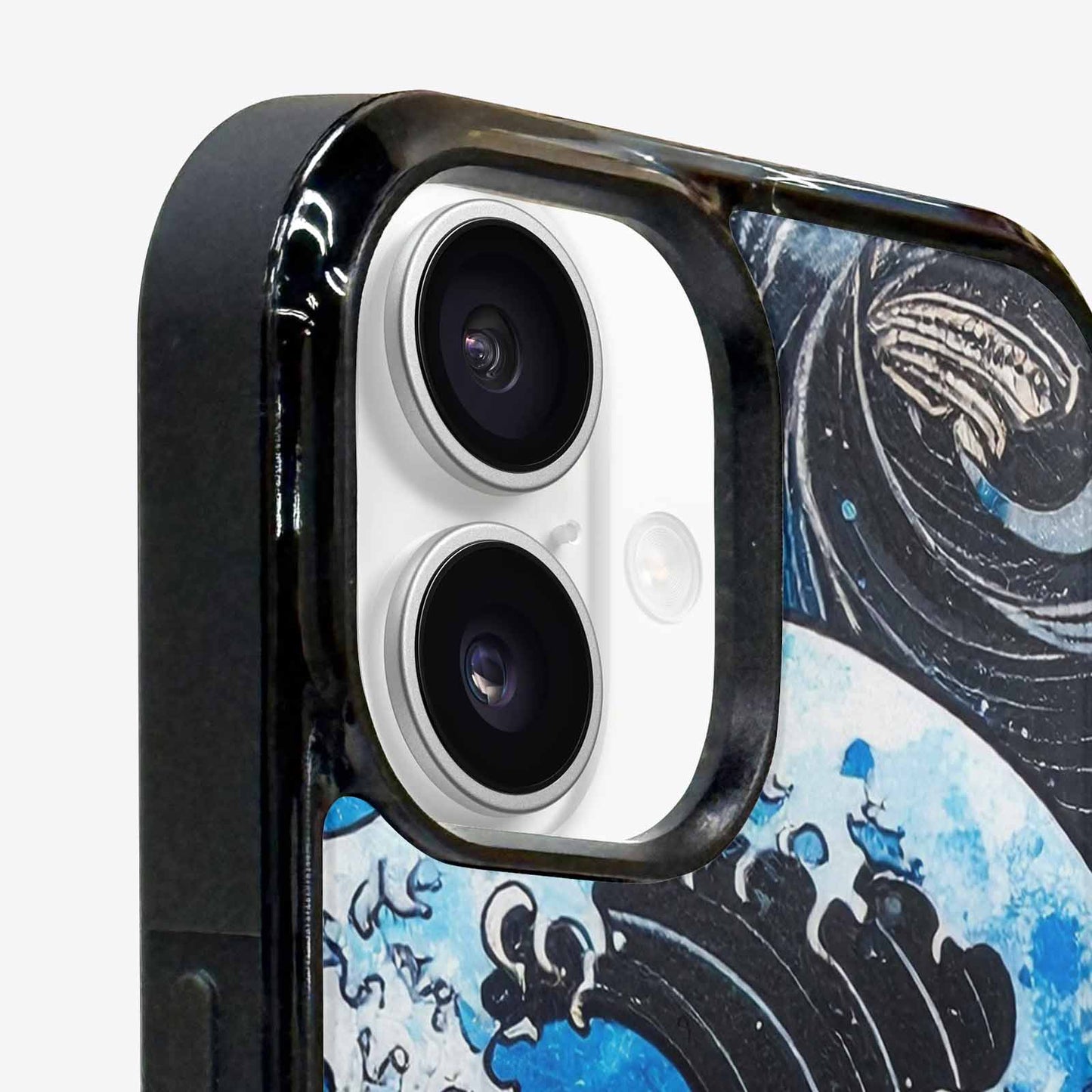 iPhone 16 Case — Nautical Wave Black Blue Ink Wave, Custom Made Phone Cover