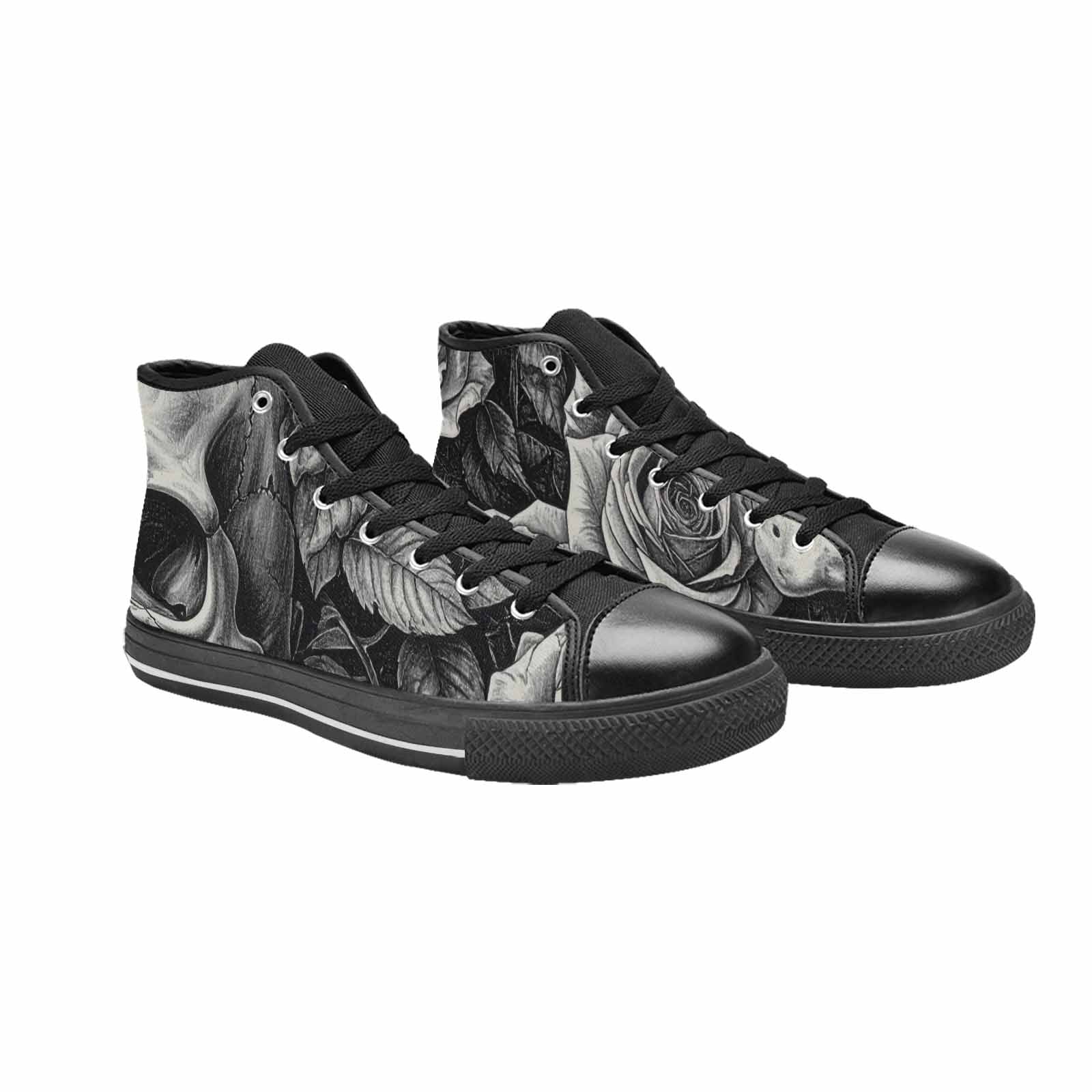 MEN'S Skulls Roses Pen Ink High Top Canvas Surreal Custom Sneakers