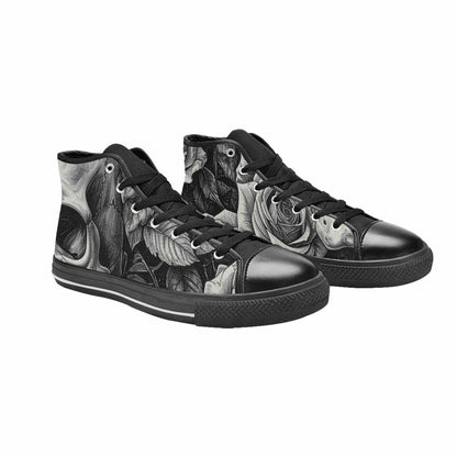 MEN'S Skulls Roses Pen Ink High Top Canvas Surreal Custom Sneakers