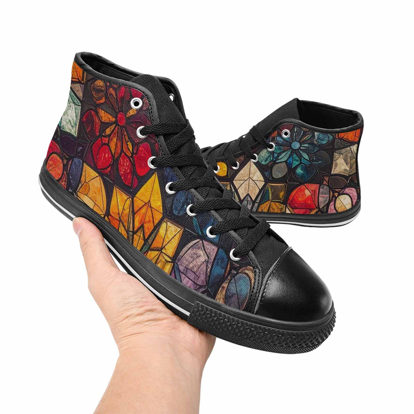 MEN'S Stained Glass Kaleidoscope High Top Canvas Vibrant Chaos Custom Shoes