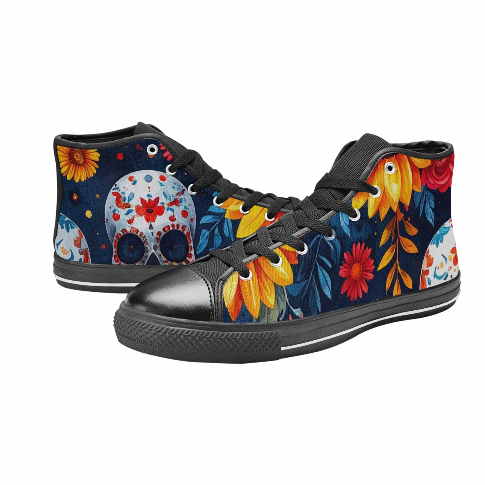 WOMEN'S Sunflower Skulls Print High Top Canvas Y2K Custom Sneakers