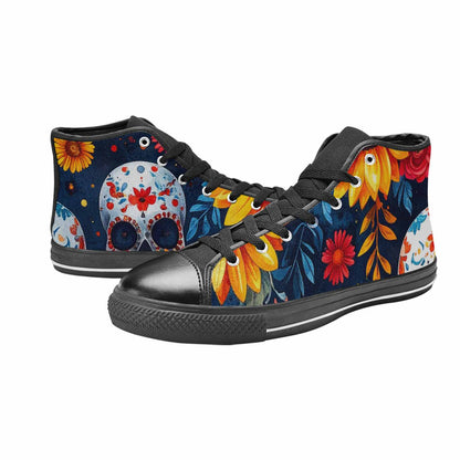 WOMEN'S Sunflower Skulls Print High Top Canvas Y2K Custom Sneakers
