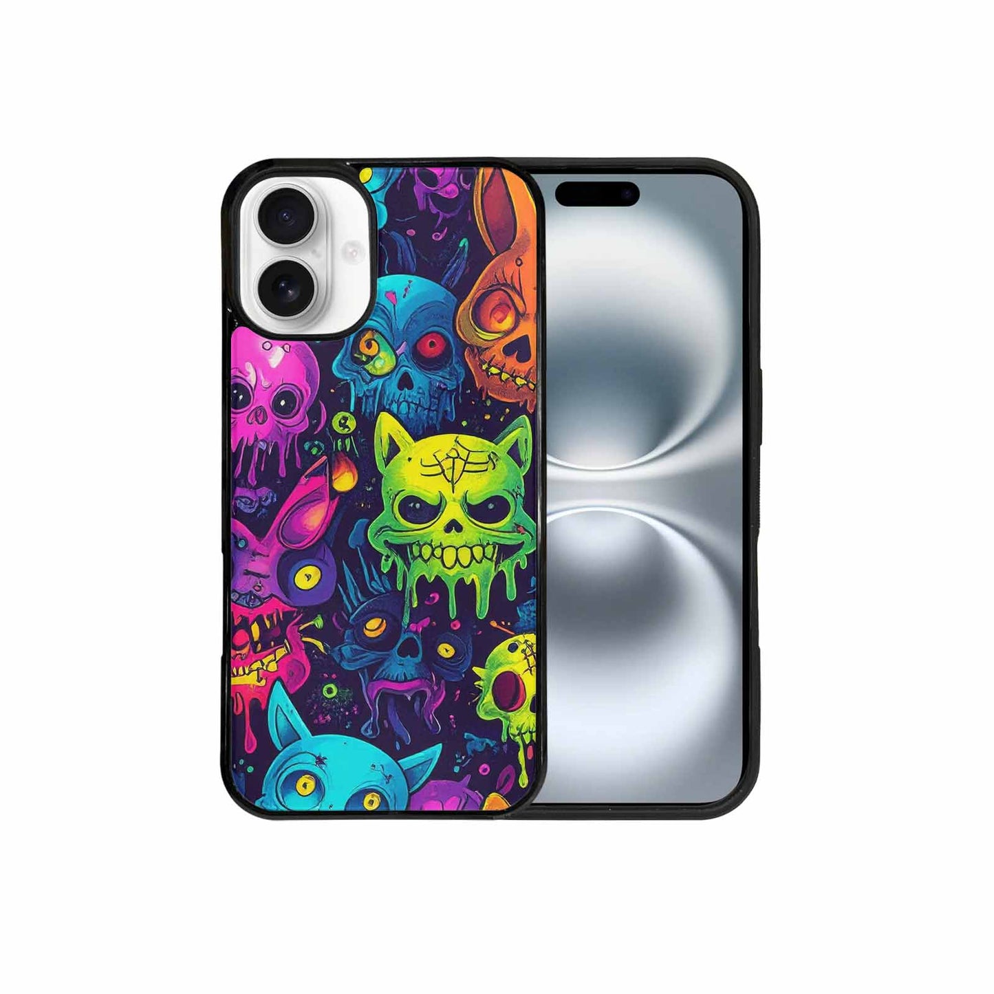 iPhone 16 Plus Case — Mixed Toxic Glow Creature Pattern Hundreds, Custom Art Phone Cover