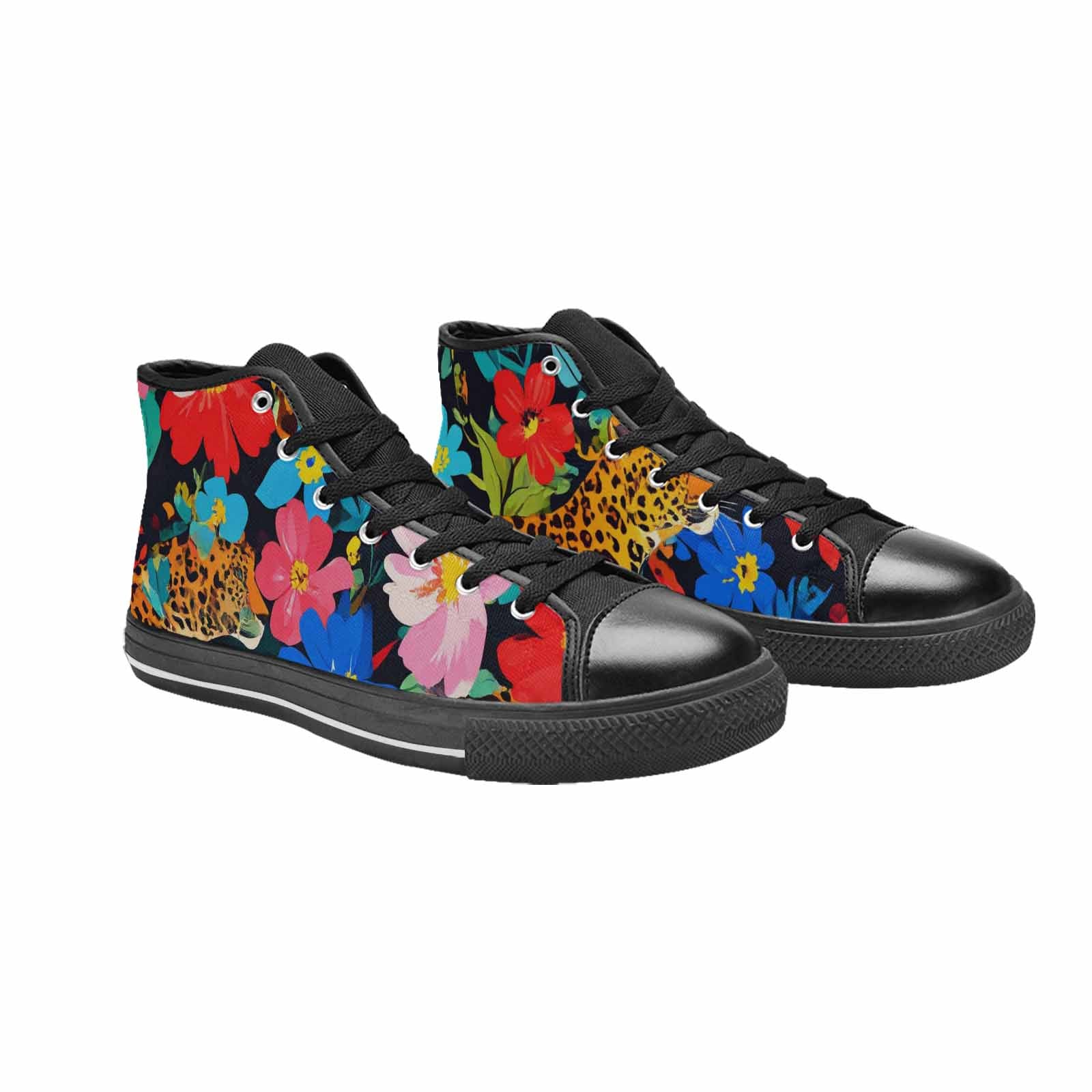 MEN'S Leopard Print Floral High Top Canvas Neon Fantasy Custom Sneakers