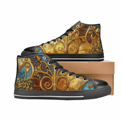 MEN'S Klimt-Style Gold Leaf High Top Canvas Surreal Custom Shoes