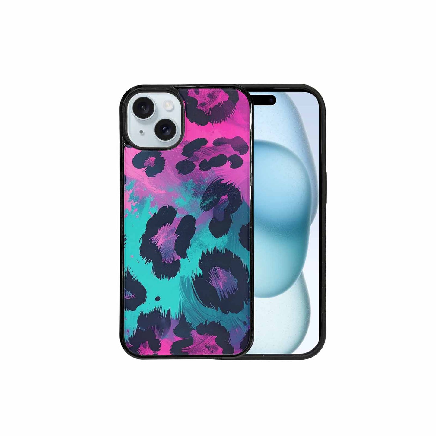 iPhone 15 Plus Case — Leopard Neon Pink Teal Airbrush, Personalized Phone Case