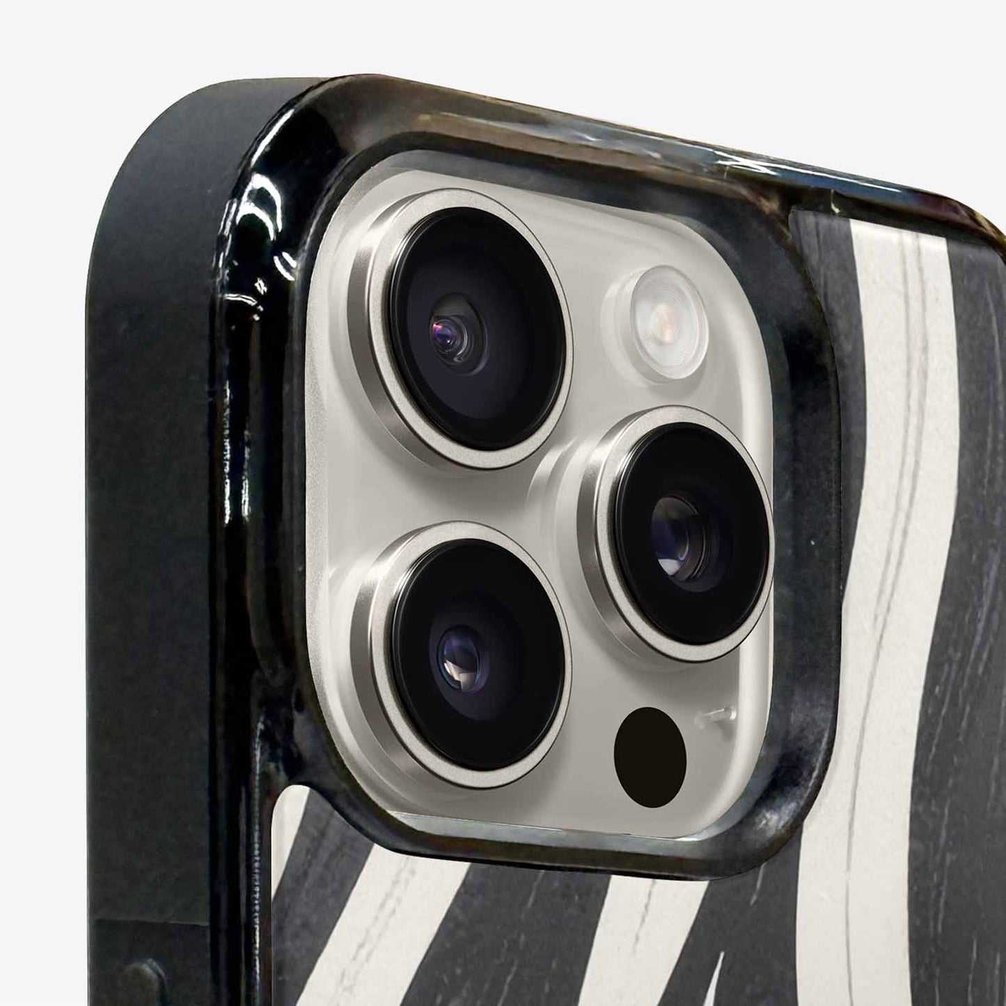 iPhone 15 Pro Max Case — Modern Zebra Stripe Print Crisp Black, Custom Designed Case Cover