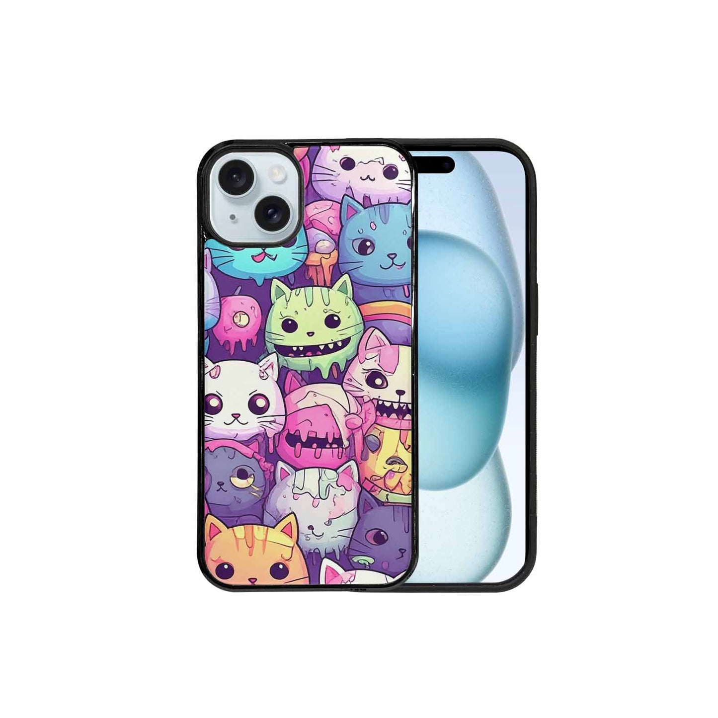 iPhone 15 Plus Case — Pastel Gore Cat Character Pattern Hundreds, Unique Phone Case Design