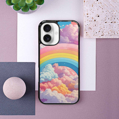 iPhone 16 Case — Cloud And Rainbow Burst Pattern Hundreds, Personalized Phone Case