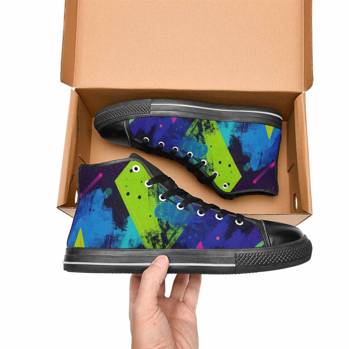 WOMEN'S Memphis Squiggles Triangles Dots High Top Canvas Cottagecore Custom Sneakers